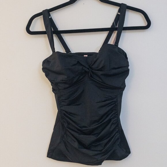 NWT Elegant Black Tankini Swim Top Built-in Adjustable Straps **Body-Flatter** - Picture 1 of 3